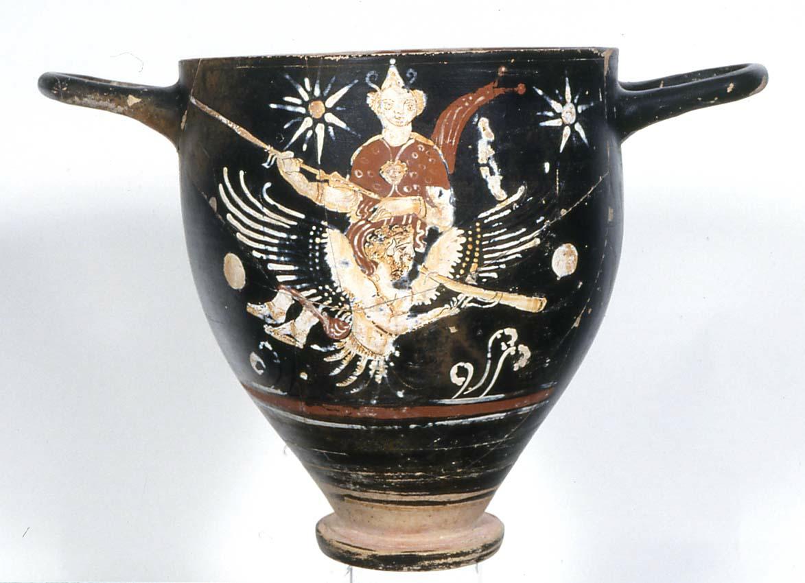 Escifo con Atenea cabalgando sobre un ser alado